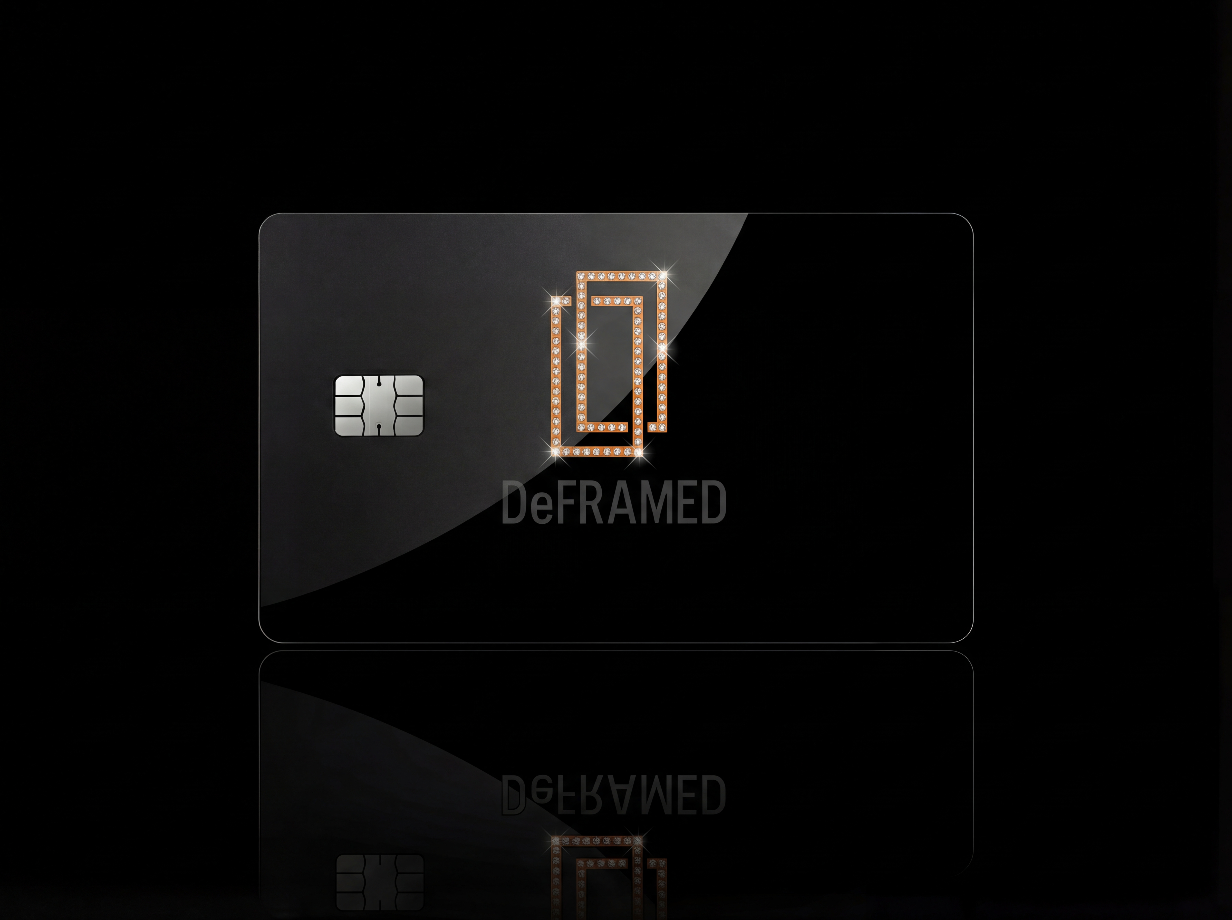 Black glossy DeFRAMED card with diamond-encrusted logo