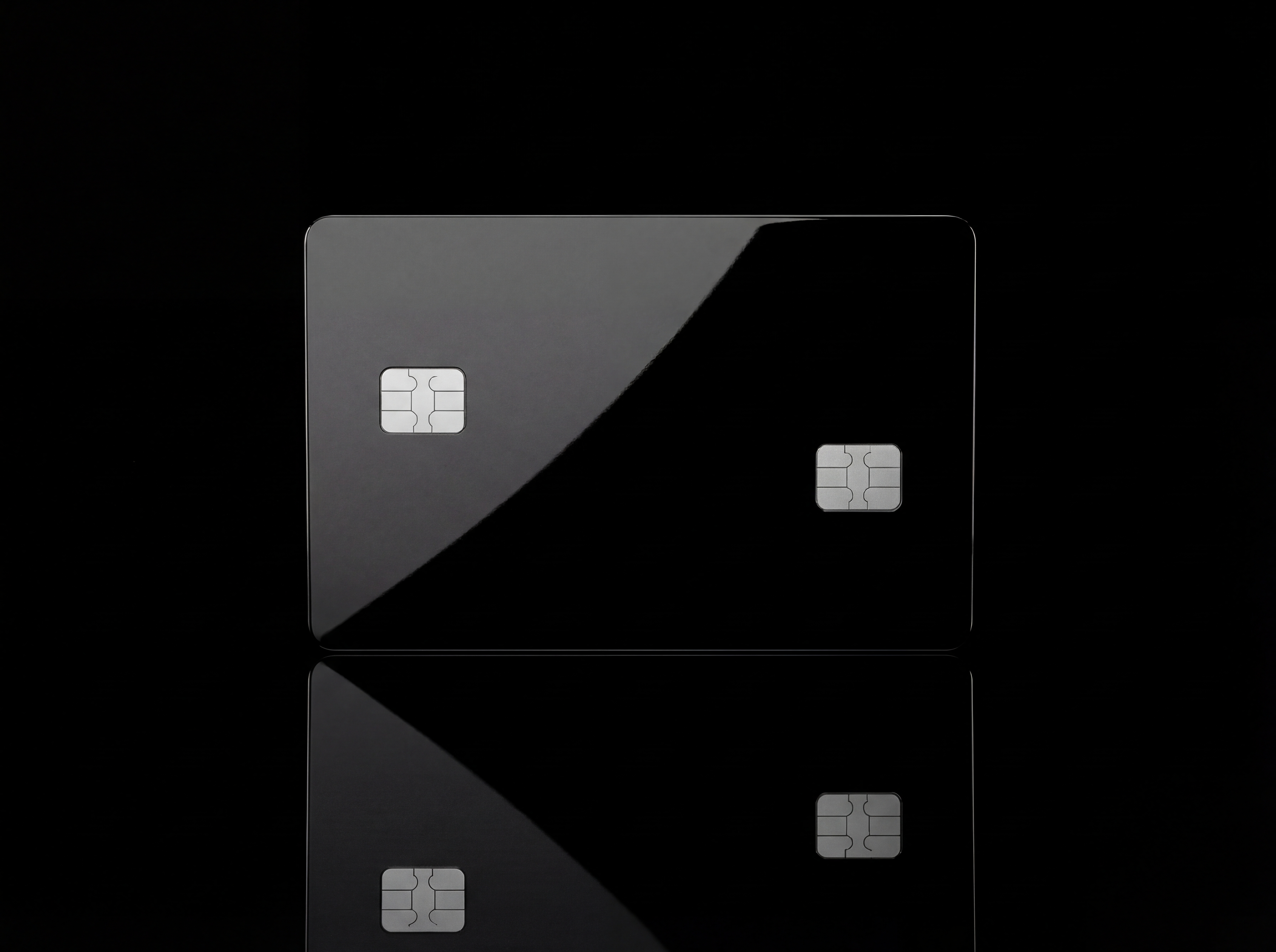 Black glossy metal business debit card with dual chips