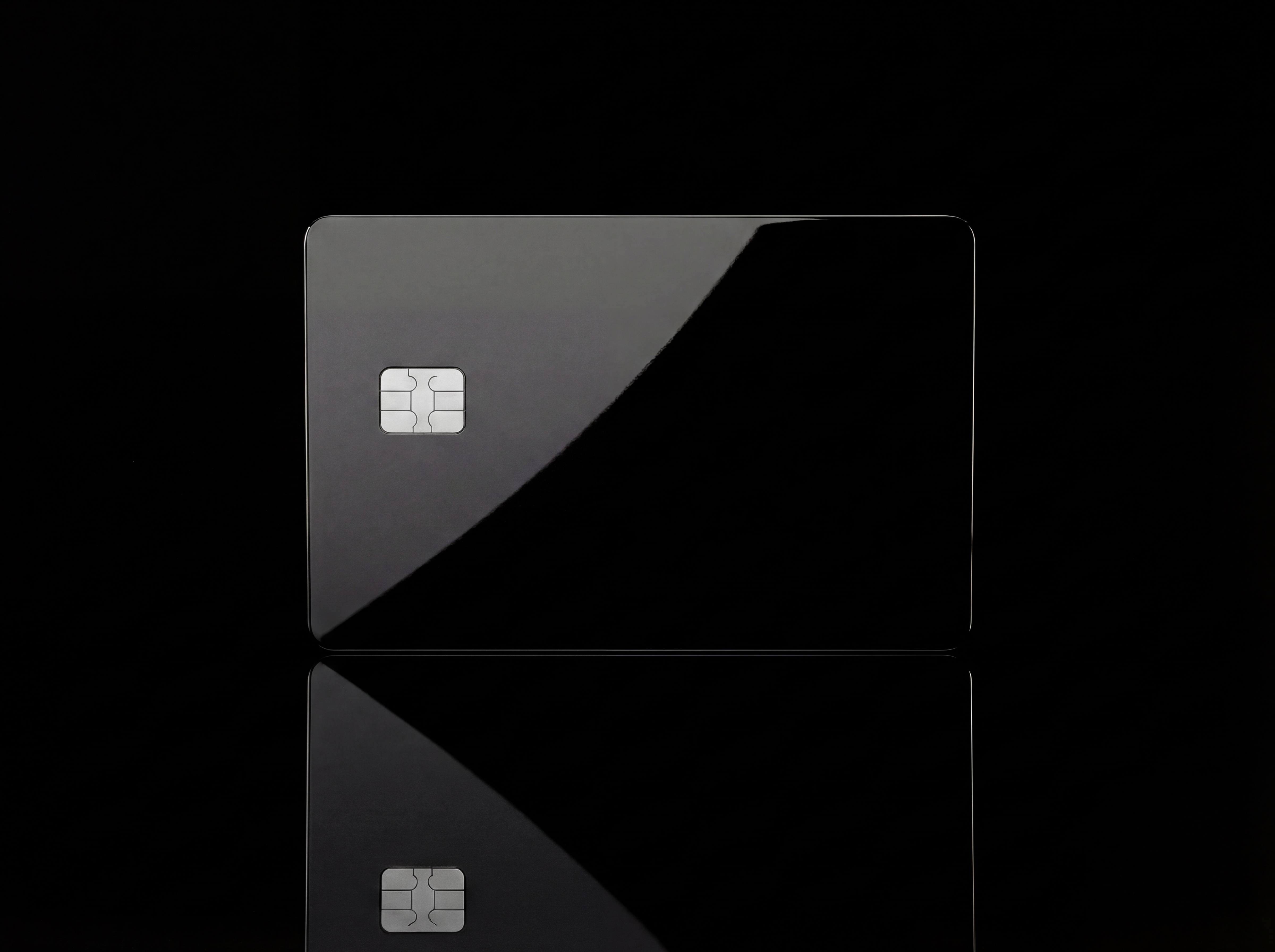 Black glossy metal debit card with single chip